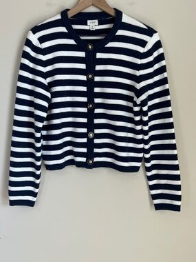 J. Crew Striped Lady Jacket Sweater Cotton Sz Medium Nautical EUC